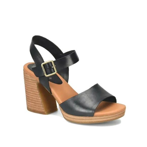 black-suede-ankle-strap-open-  Kork-Ease Heleena Sandal Ankle Strap Block Heel Black Leather Open Toe US 8M